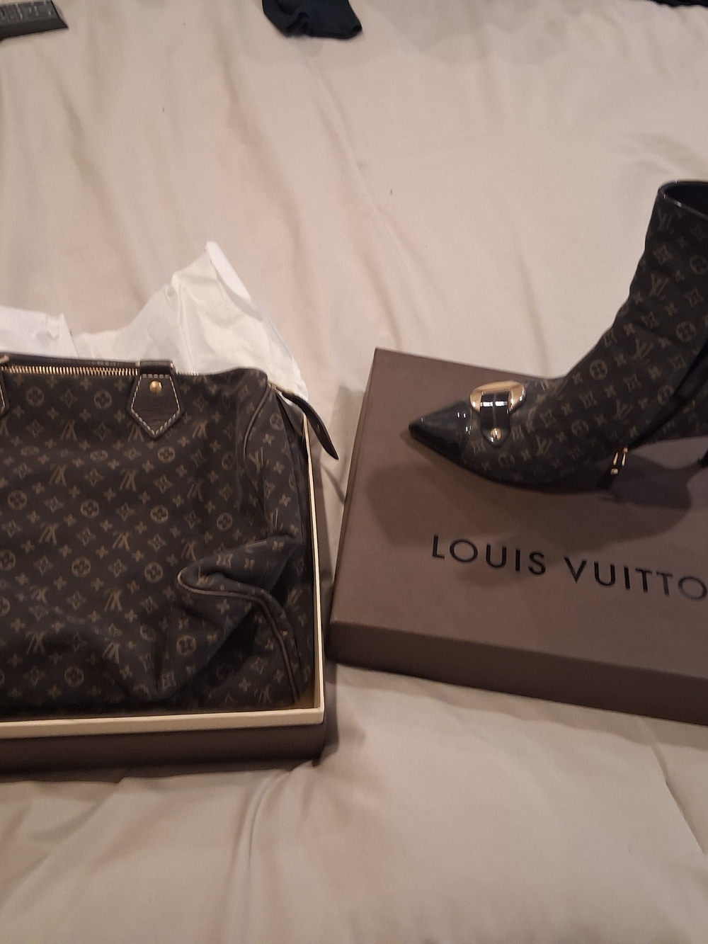 Louis Vuitton Monogram Pointed Toe Ankle Boots With Matching Monogram Vintagebag